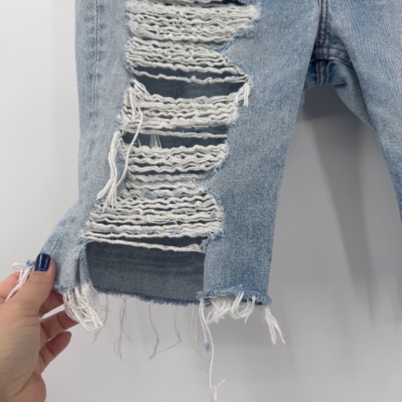 GRLFRND Jean Shorts Women 29 Blue Beverly Distressed Button Fly Light Wash Denim - Picture 2 of 14